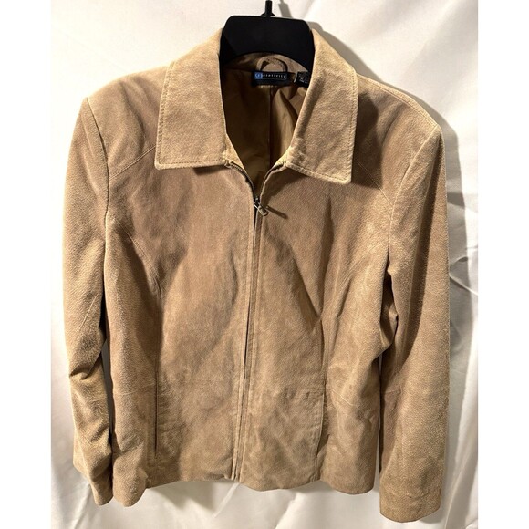 Tan Brown Suede Leather Womens 1X Zip Jacket Genuine Leather shell (Relativity) - Picture 1 of 7